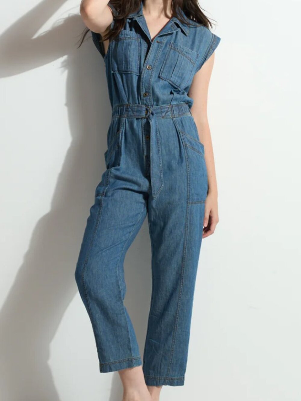 NEW Rowan Lincoln Japanese Fluid Denim Jumpsuit Blue Utility Cargo Jumpsuit NWT